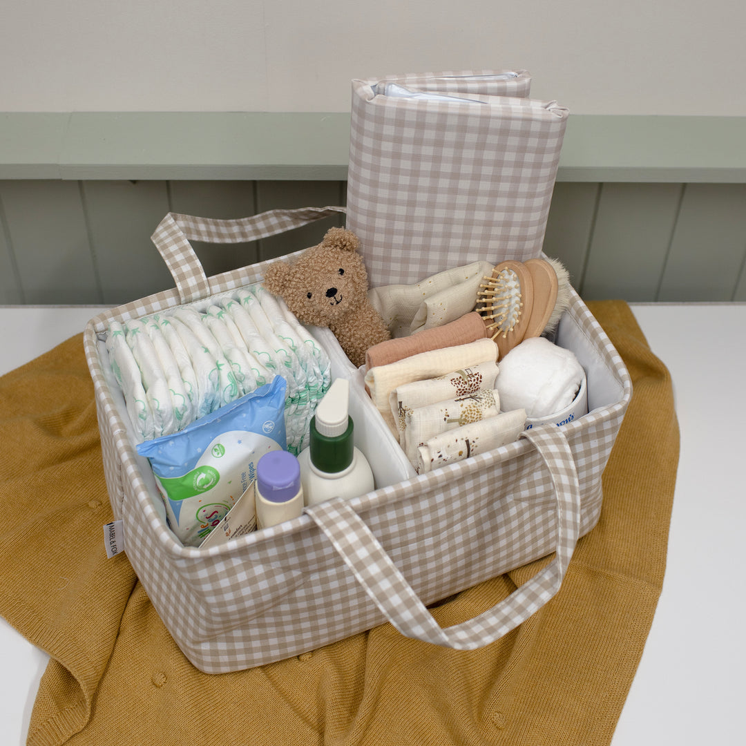 Mabel & Fox - Gingham Nappy Caddy - Beige