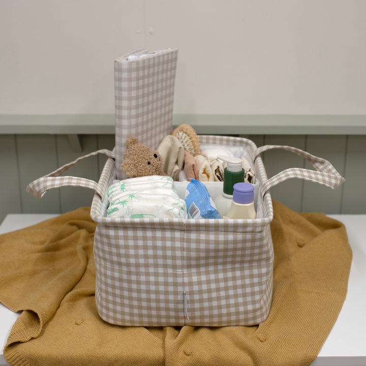 Mabel & Fox - Gingham Nappy Caddy - Beige