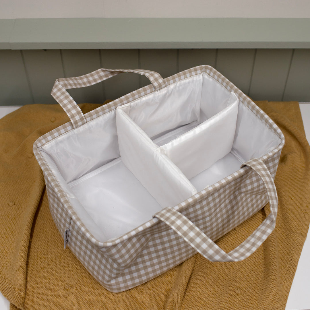 Mabel & Fox - Gingham Nappy Caddy - Beige
