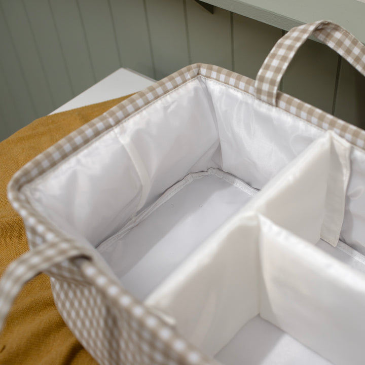 Mabel & Fox - Gingham Nappy Caddy - Beige