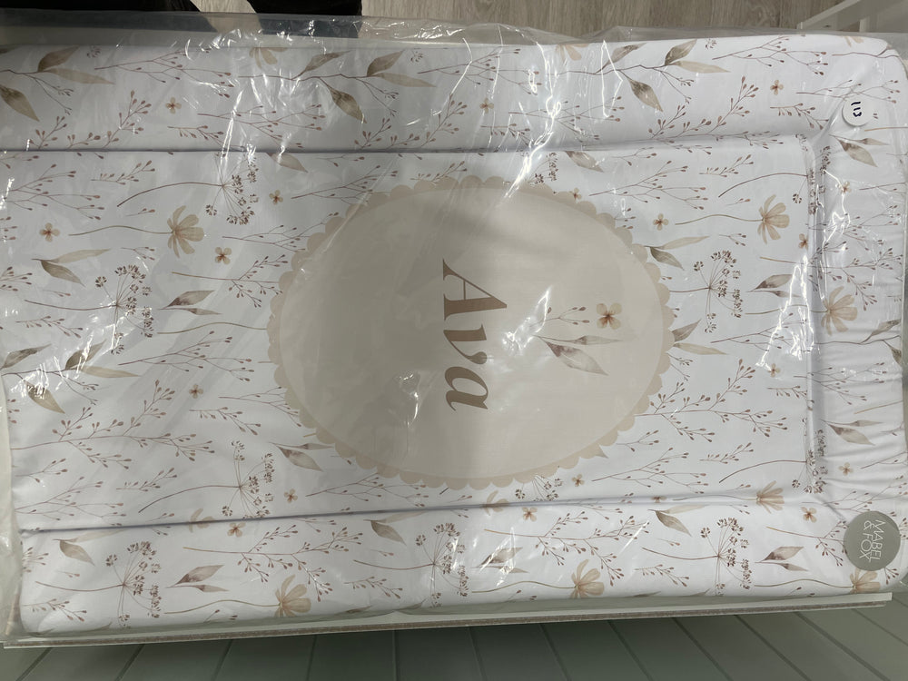Sample Sale (Personalised - Ava) - Mabel & Fox - Personalised Baby Changing Mat - Natural Wildflowers - Mabel & Fox