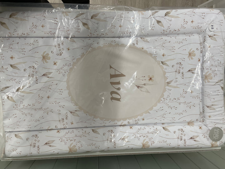 Sample Sale (Personalised - Ava) - Mabel & Fox - Personalised Baby Changing Mat - Natural Wildflowers - Mabel & Fox