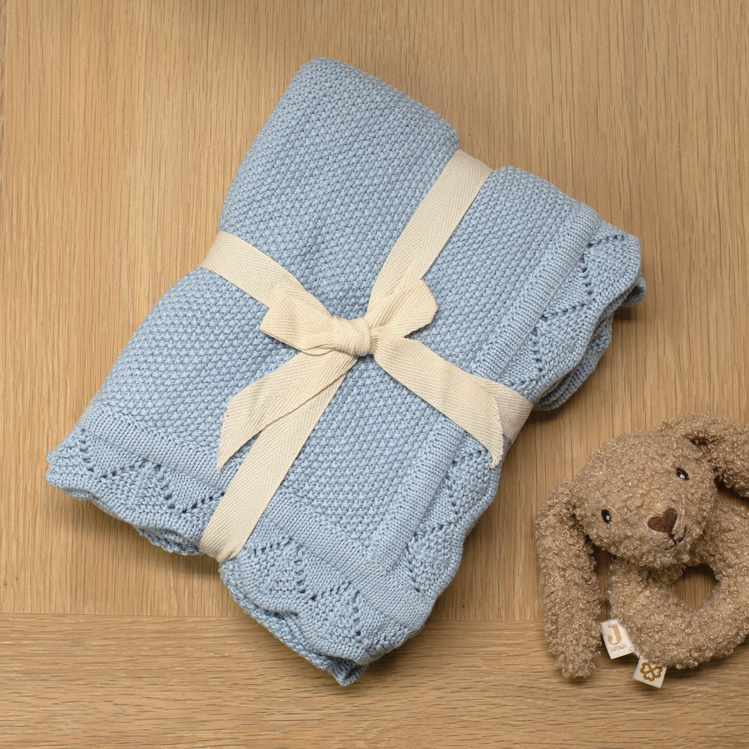 Mabel & Fox - Knitted Baby Blanket - Sky Blue