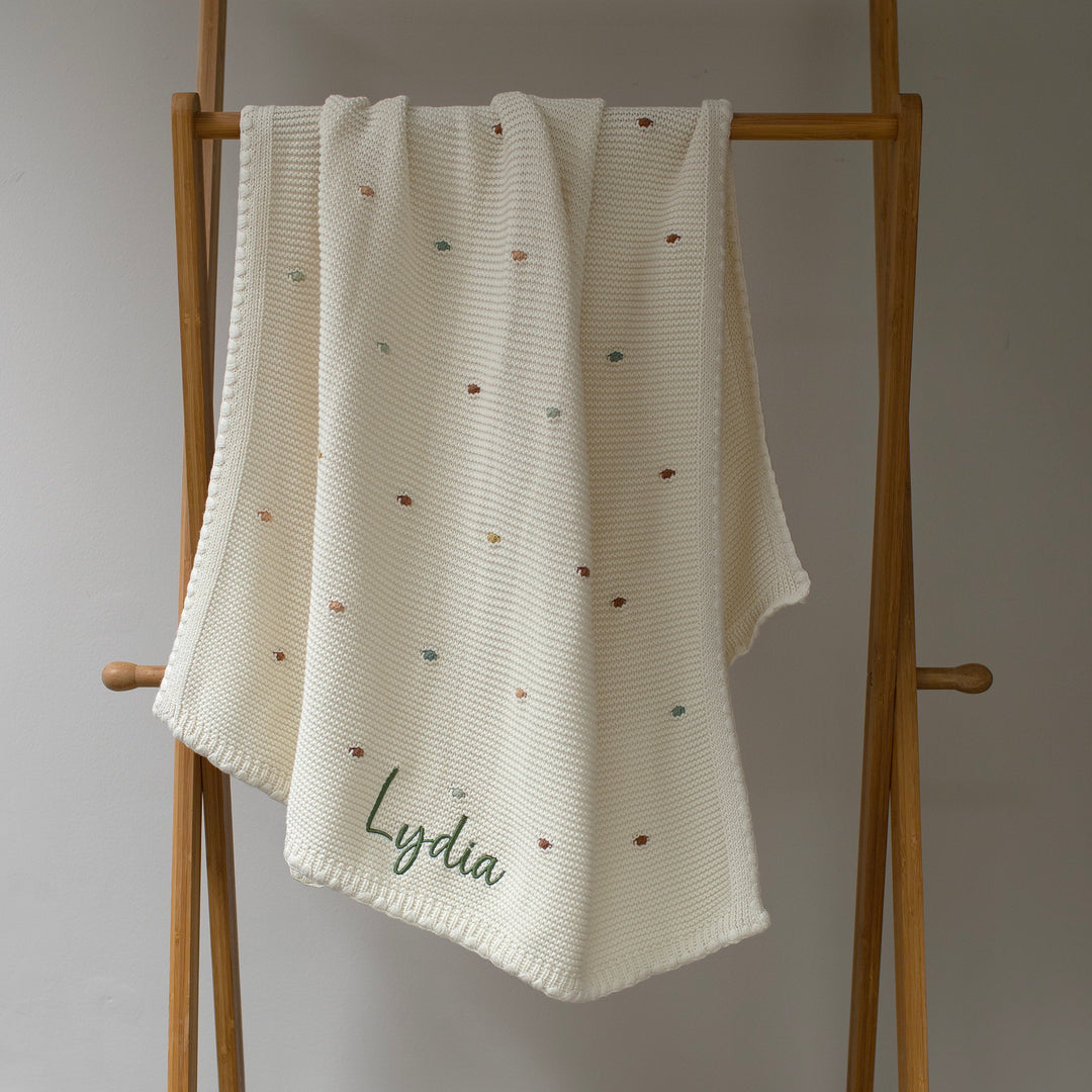 Mabel & Fox - Personalised Knitted Baby Blanket - Multi-Colour Bobble