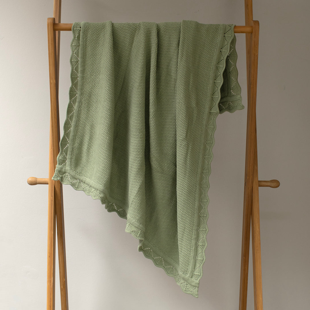 Mabel & Fox - Knitted Baby Blanket - Sage Green - Mabel & Fox