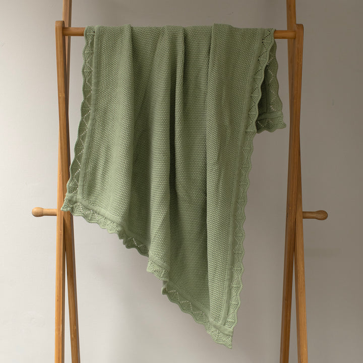 Mabel & Fox - Knitted Baby Blanket - Sage Green - Mabel & Fox
