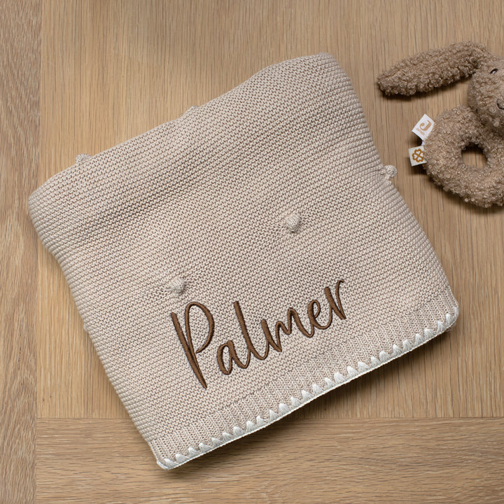 Mabel & Fox - Personalised Knitted Baby Blanket - Natural Bobble