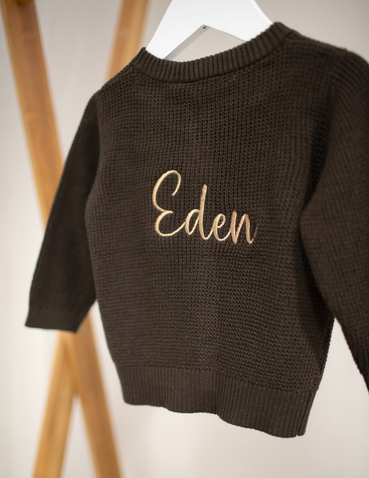 Name It - Personalised Knit Cardigan - Dark Brown