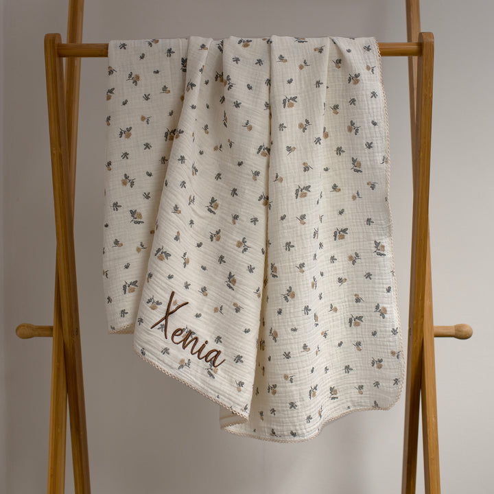 Mabel & Fox - Personalised Baby Muslin Cotton Blanket - Rosebud
