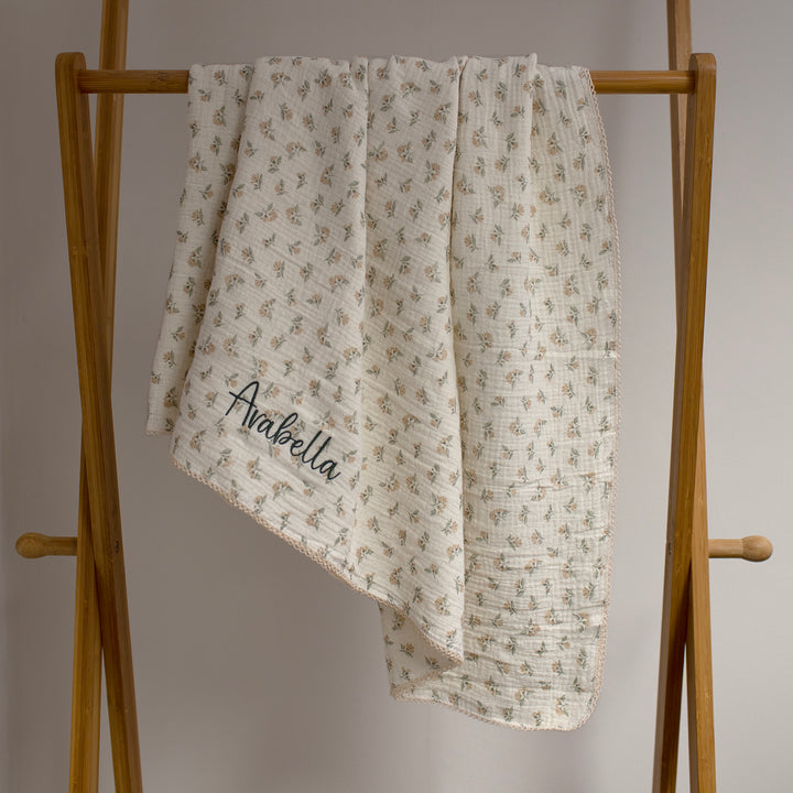 Mabel & Fox - Personalised Baby Muslin Cotton Blanket - Dainty Floral - Mabel & Fox