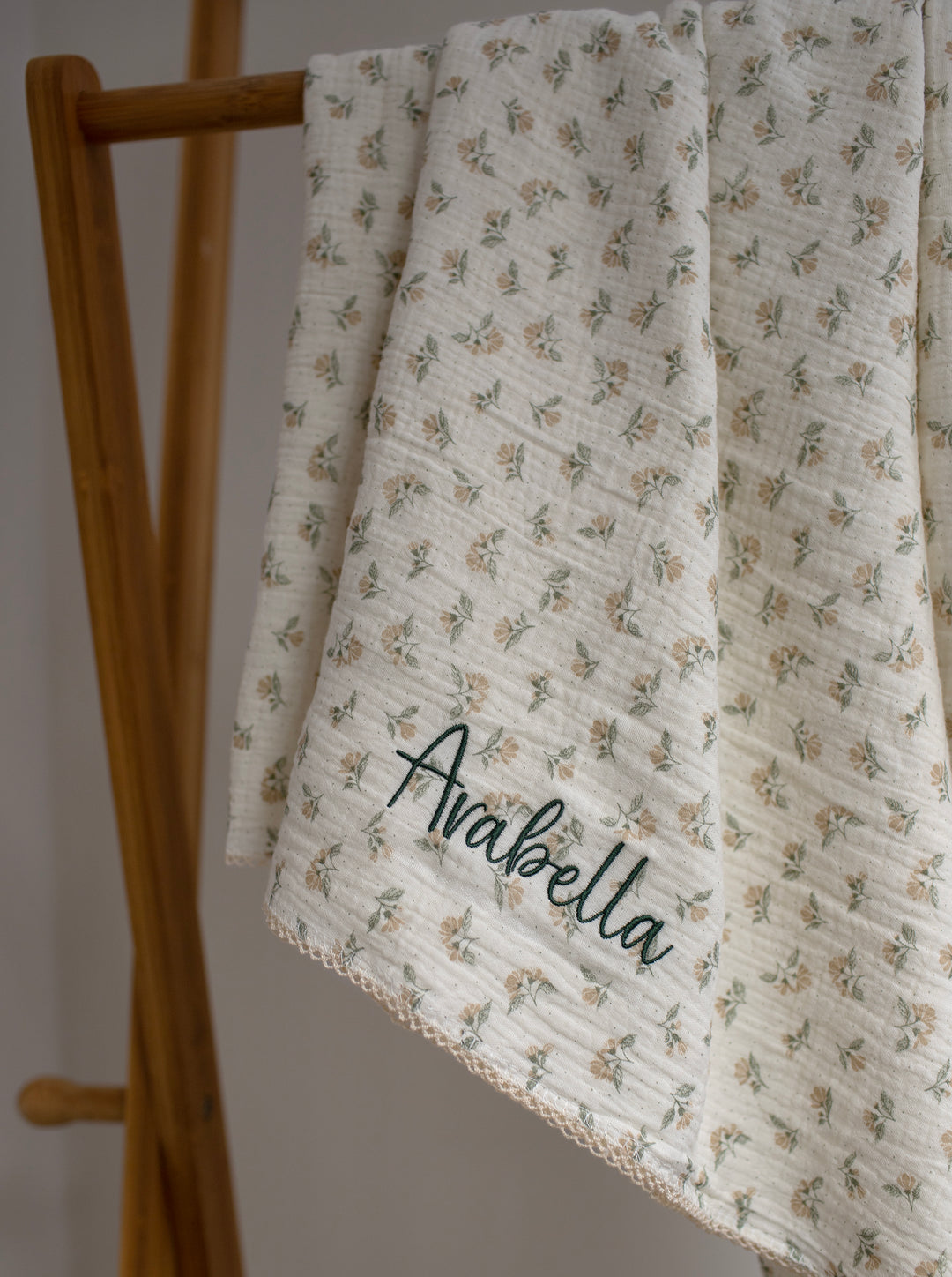 Mabel & Fox - Personalised Baby Muslin Cotton Blanket - Dainty Floral - Mabel & Fox