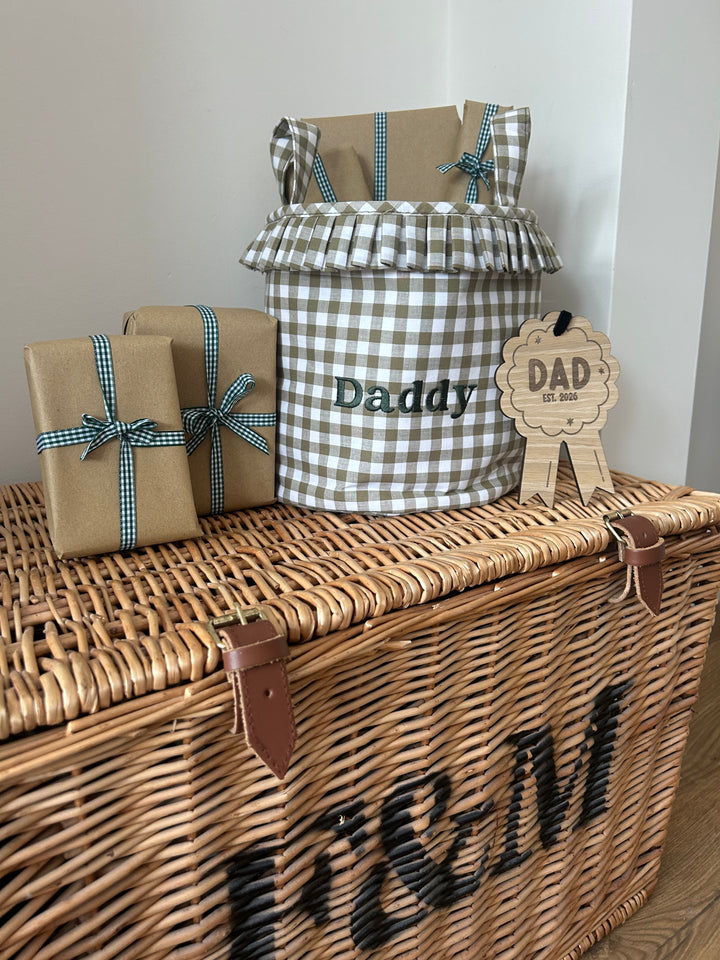 Mabel & Fox - Embroidered Gingham Ruffle Basket - Daddy