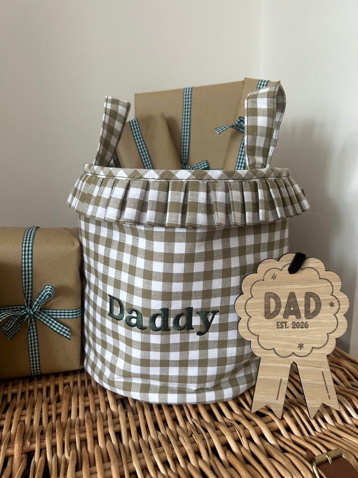 Mabel & Fox - Embroidered Gingham Ruffle Basket - Daddy