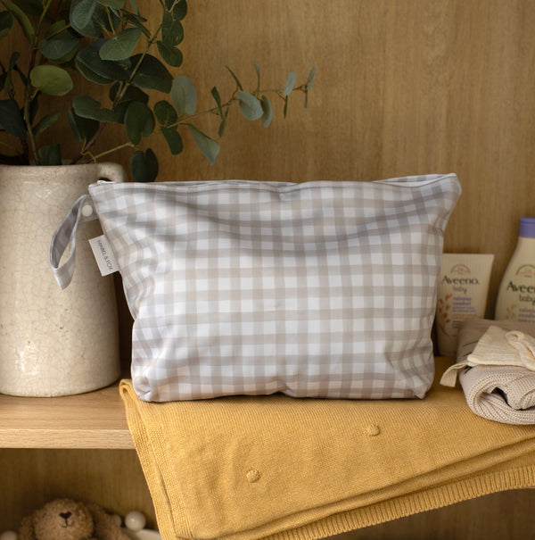 Mabel & Fox - Large Wet Bag - Beige Gingham - Mabel & Fox