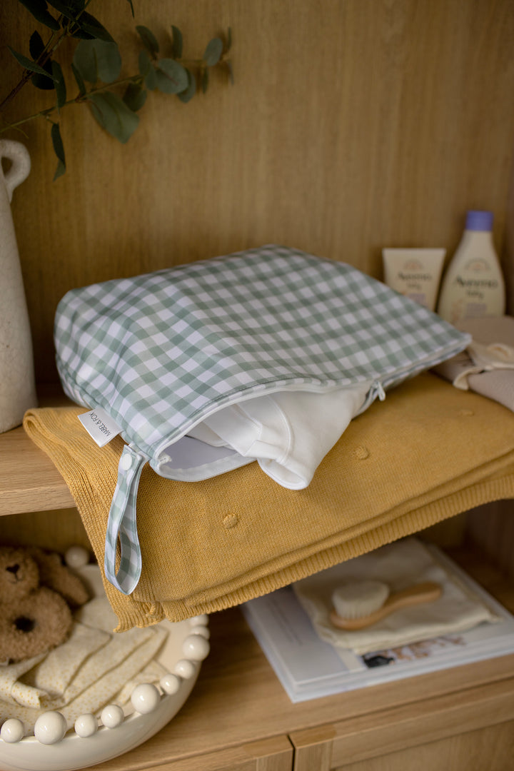 Mabel & Fox - 2 Pcs Wet Bag Set - Beige & Sage Gingham - Mabel & Fox