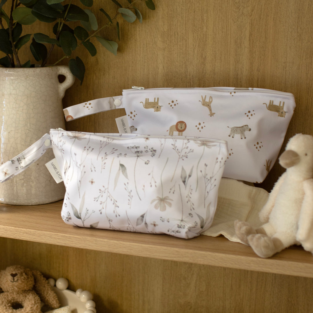 Mabel & Fox - 2 Pcs Wet Bag Set - Boho Safari & Natural Wildflower - Mabel & Fox