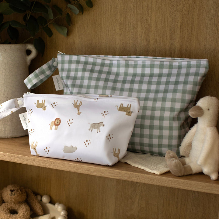 Mabel & Fox - 2 Pcs Wet Bag Set - Boho Safari & Sage Gingham - Mabel & Fox