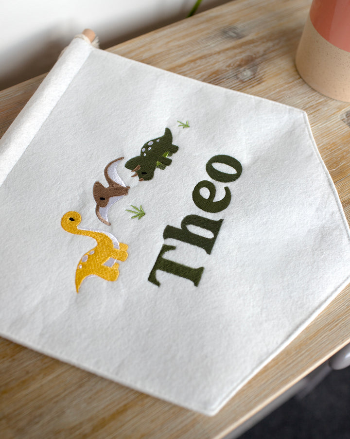 Mabel & Fox - Personalised Felt Flag - Dinosaur - Mabel & Fox