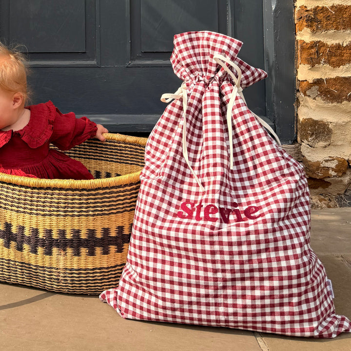 Mabel & Fox - Personalised Red Gingham Gift Sack - Embroidered