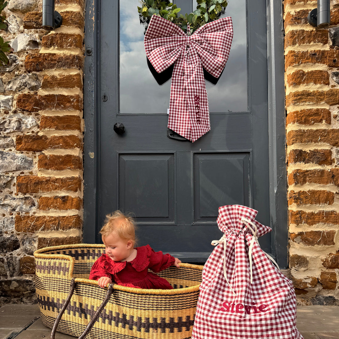Mabel & Fox - Personalised Red Gingham Bow - Embroidered