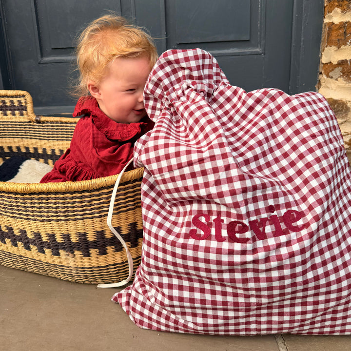Mabel & Fox - Personalised Red Gingham Gift Sack - Embroidered