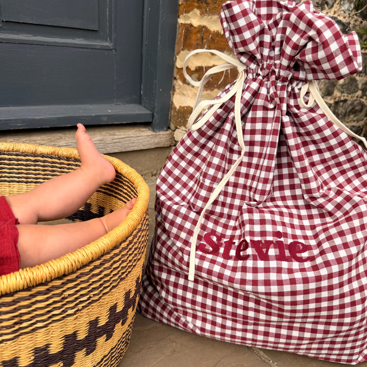 Mabel & Fox - Personalised Red Gingham Gift Sack - Embroidered