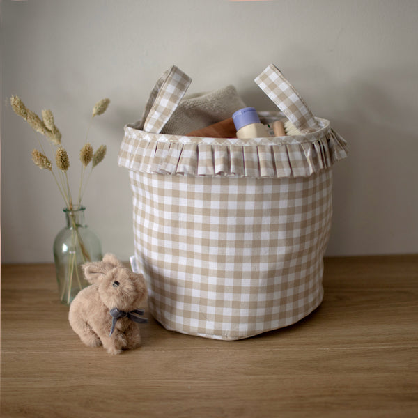 Mabel & Fox - Gingham Ruffle Basket - Beige - Mabel & Fox
