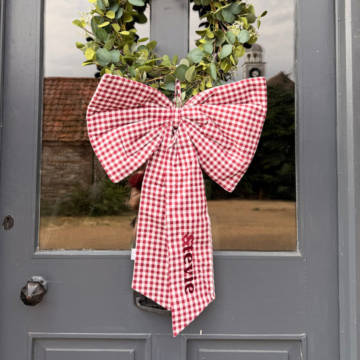 Mabel & Fox - Personalised Red Gingham Bow - Embroidered