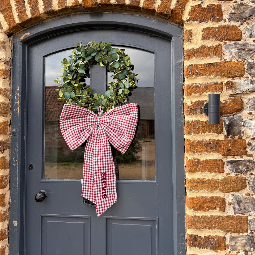 Mabel & Fox - Personalised Red Gingham Bow - Embroidered