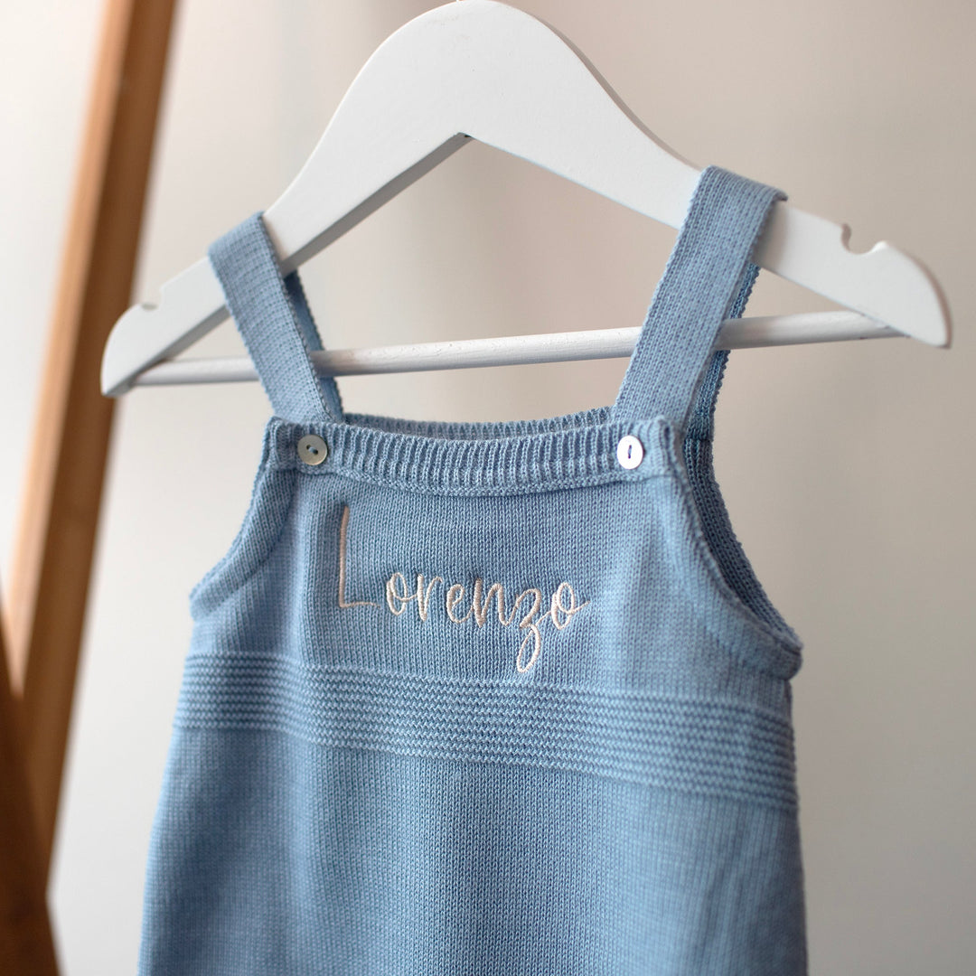 Mabel & Fox - Personalised Knitted Dungarees - Blue - Mabel & Fox