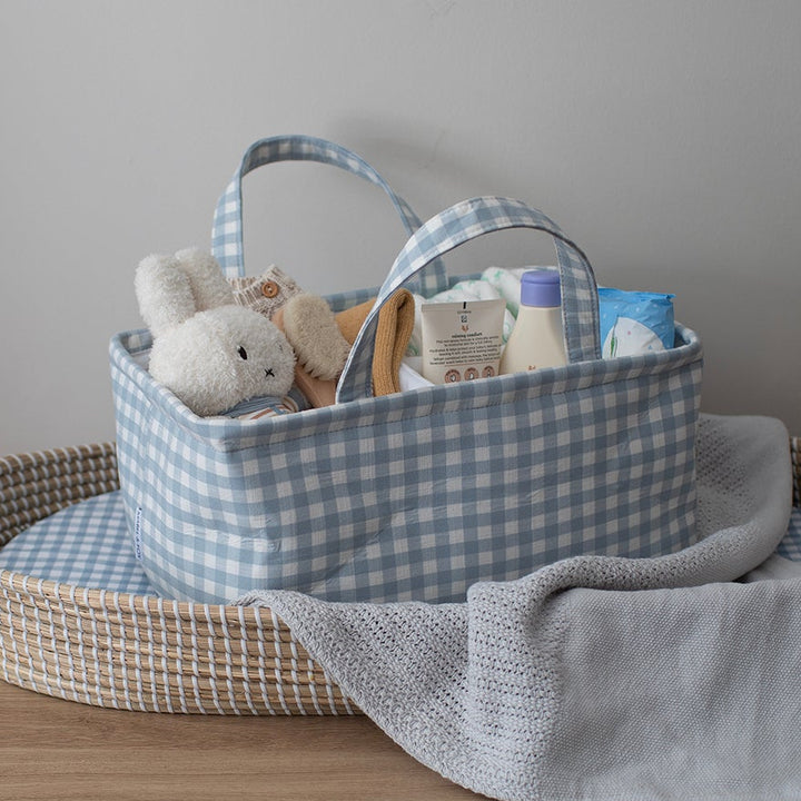 Mabel & Fox - Gingham Nappy Caddy - Blue