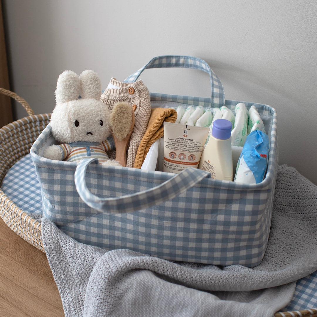 Mabel & Fox - Gingham Nappy Caddy - Blue