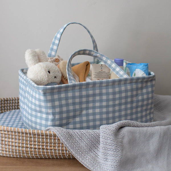 Mabel & Fox - Gingham Nappy Caddy - Blue