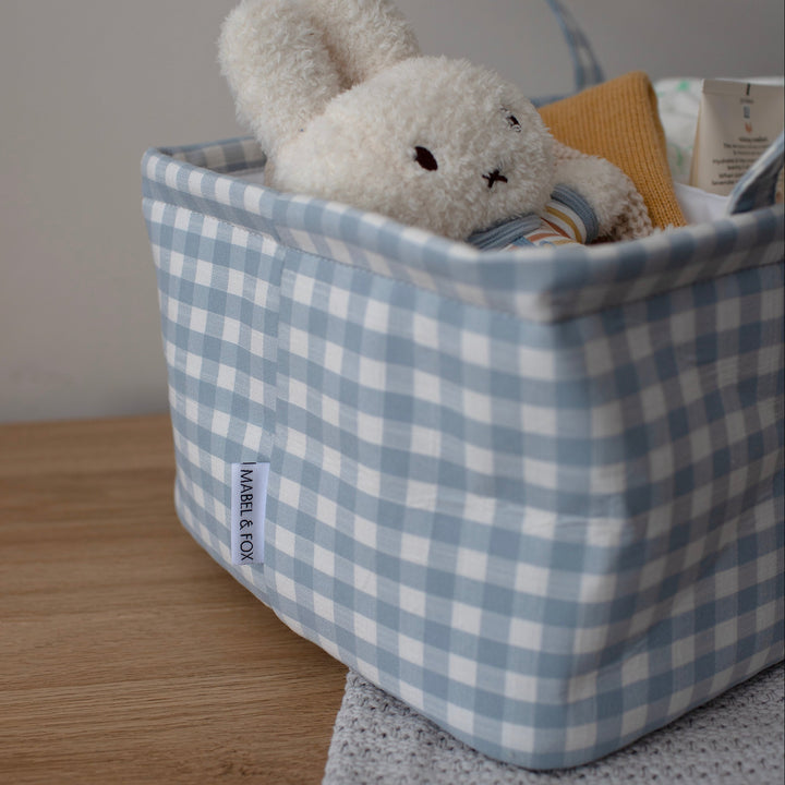 Mabel & Fox - Gingham Nappy Caddy - Blue