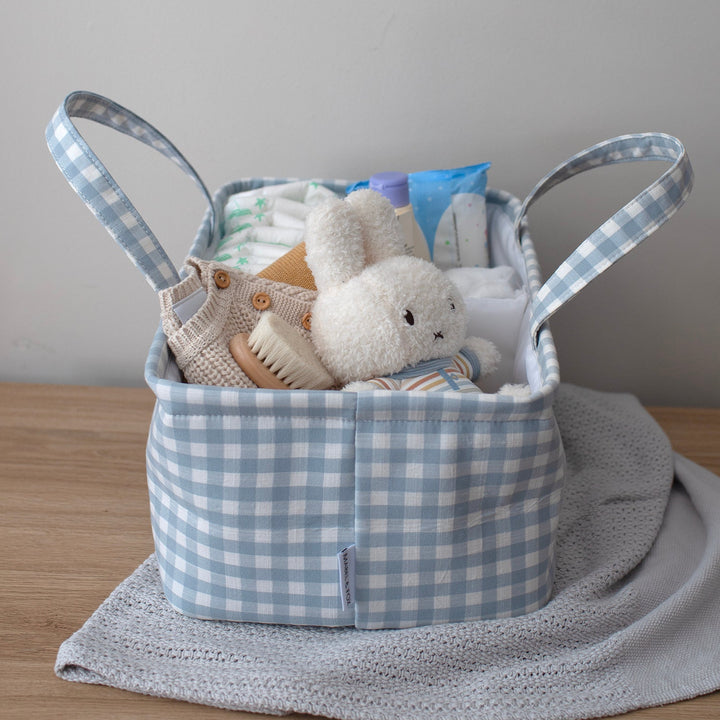 Mabel & Fox - Gingham Nappy Caddy - Blue
