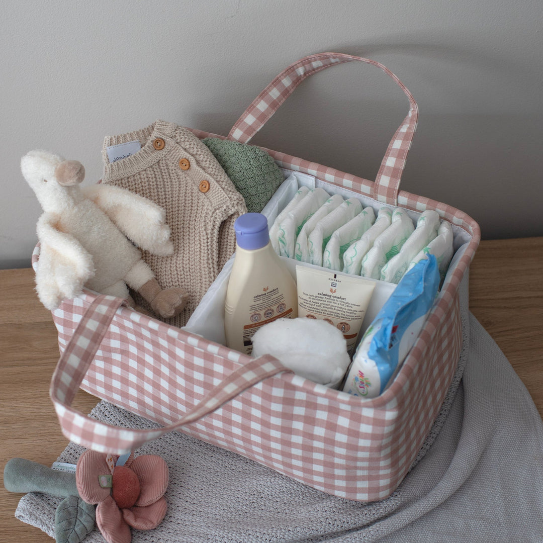 Mabel & Fox - Gingham Nappy Caddy - Pink
