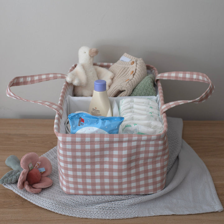 Mabel & Fox - Gingham Nappy Caddy - Pink