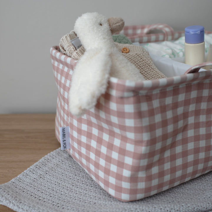 Mabel & Fox - Gingham Nappy Caddy - Pink