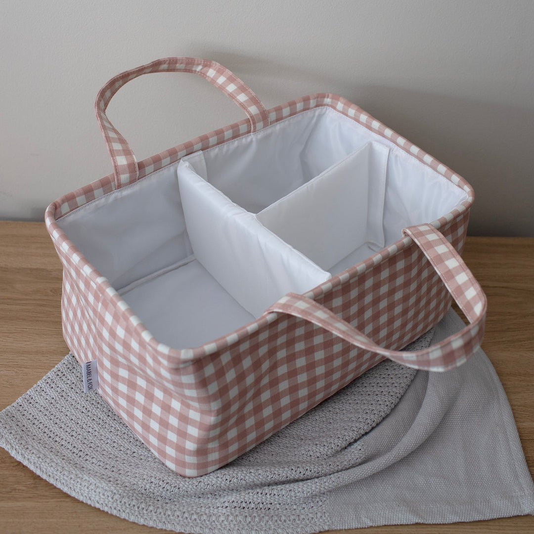 Mabel & Fox - Gingham Nappy Caddy - Pink
