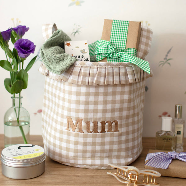 Mabel & Fox - Embroidered Gingham Ruffle Basket - Mum - Mabel & Fox
