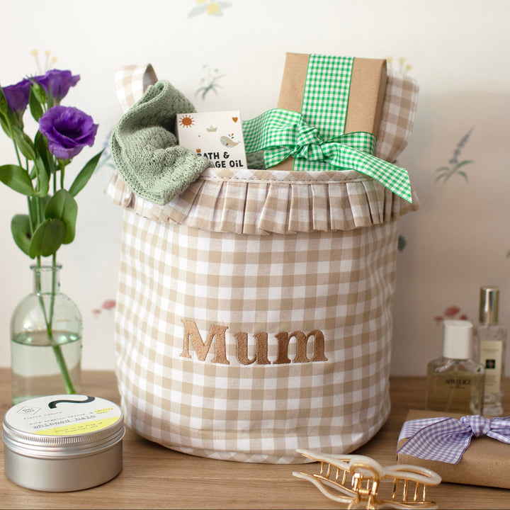 Mabel & Fox - Embroidered Gingham Ruffle Basket - Mum - Mabel & Fox