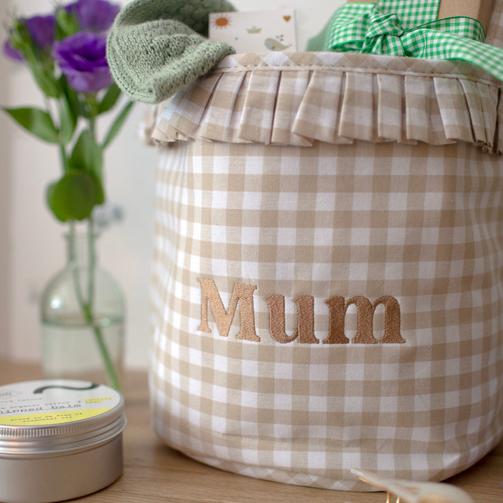 Mabel & Fox - Embroidered Gingham Ruffle Basket - Mum - Mabel & Fox