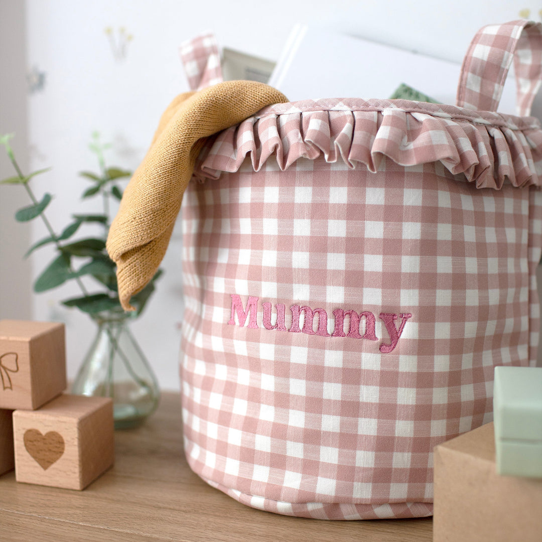 Mabel & Fox - Embroidered Gingham Ruffle Basket - Mummy - Mabel & Fox