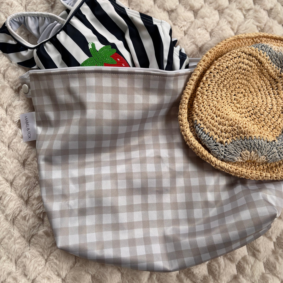 Mabel & Fox - 2 Pcs Wet Bag Set - Beige & Sage Gingham - Mabel & Fox