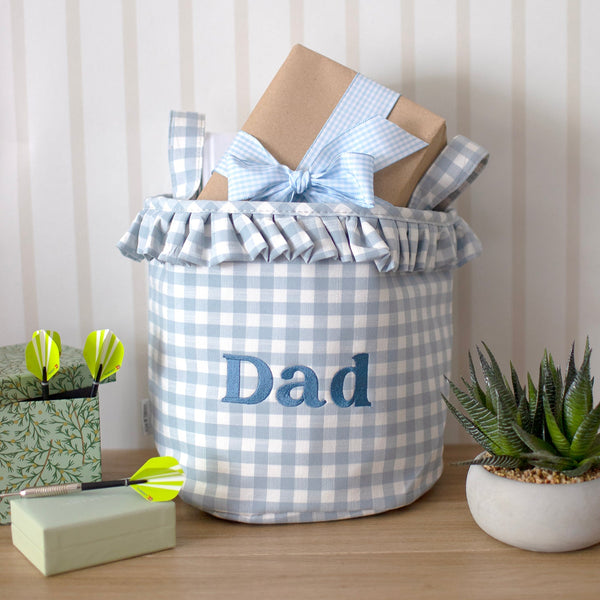 Mabel & Fox - Embroidered Gingham Ruffle Basket - Dad - Mabel & Fox