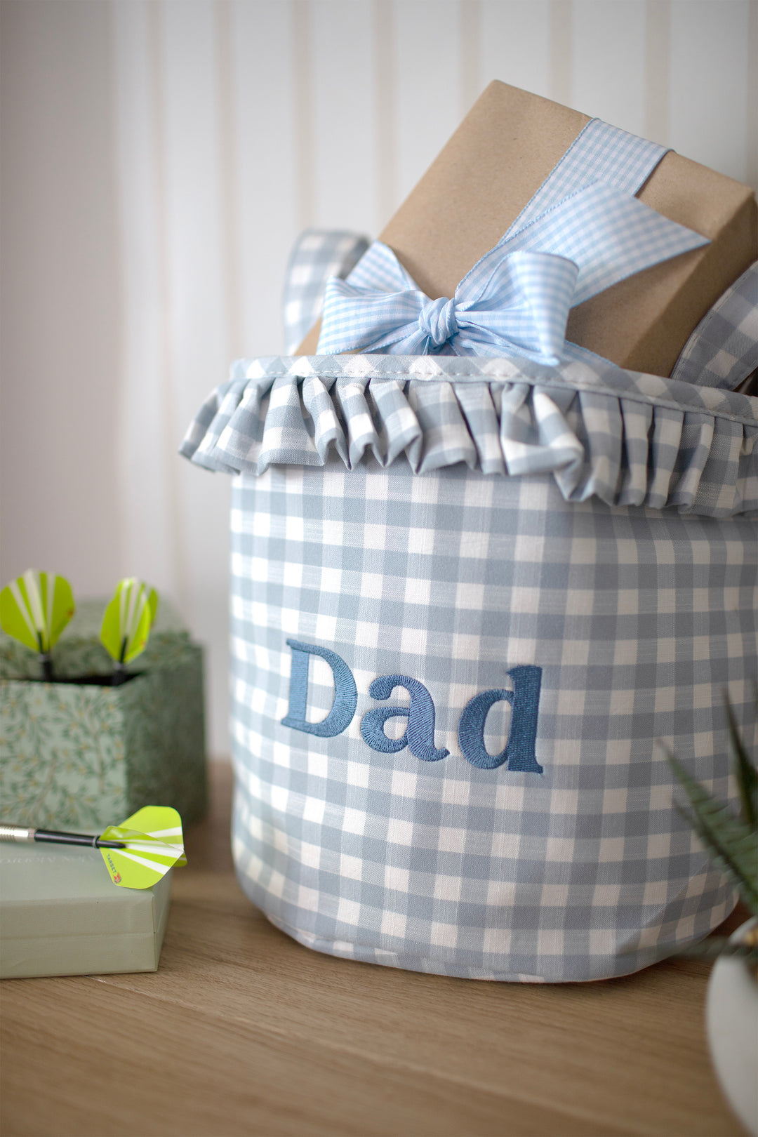 Mabel & Fox - Embroidered Gingham Ruffle Basket - Dad - Mabel & Fox