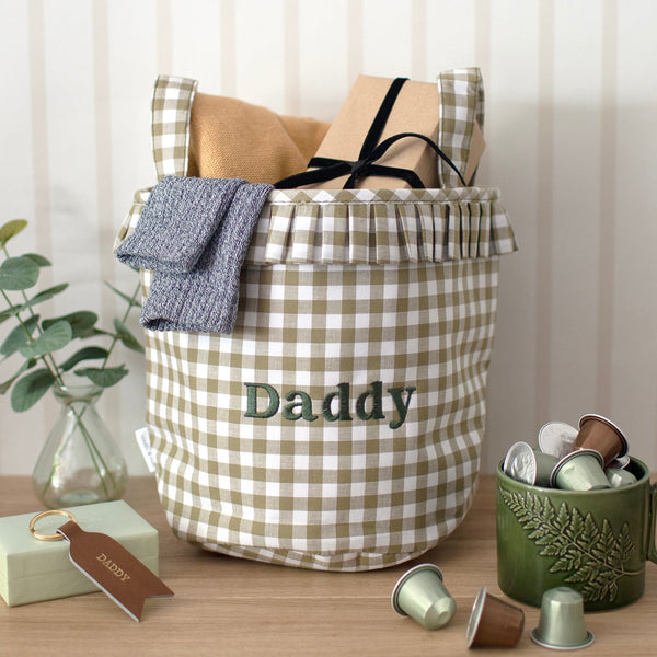Mabel & Fox - Embroidered Gingham Ruffle Basket - Daddy - Mabel & Fox