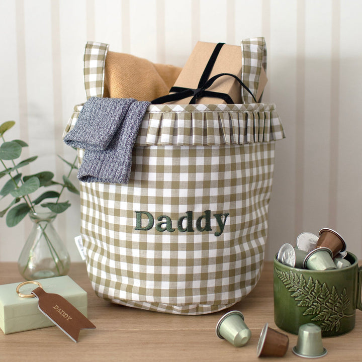 Mabel & Fox - Embroidered Gingham Ruffle Basket - Daddy - Mabel & Fox