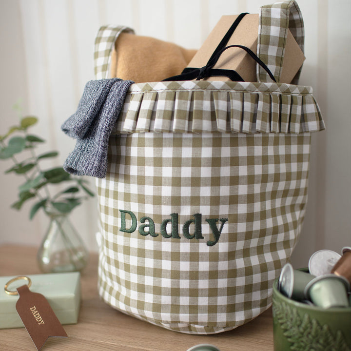 Mabel & Fox - Embroidered Gingham Ruffle Basket - Daddy - Mabel & Fox