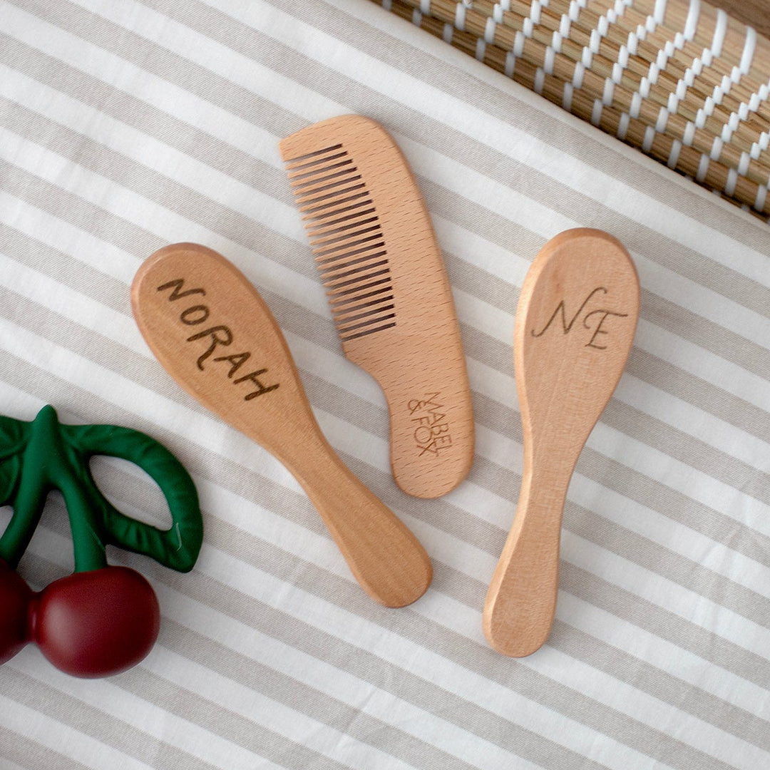 Mabel & Fox - Personalised Wooden Brush Set - Timeless Script - Mabel & Fox